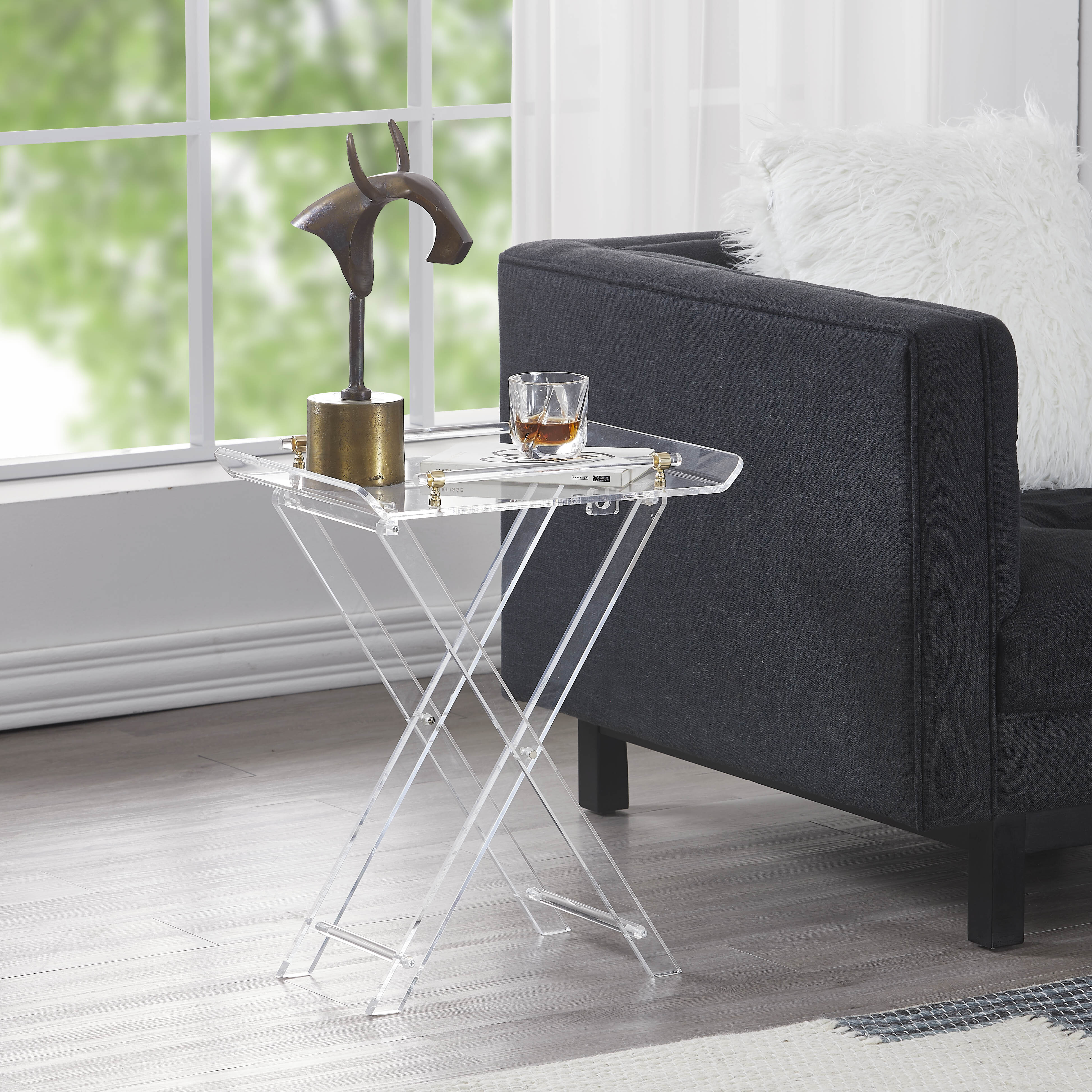 round acrylic end table with Handle for Coffee,Drink,Food,Snack
